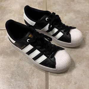 Adidas Superstar Black White Sneakers, Size 8!
